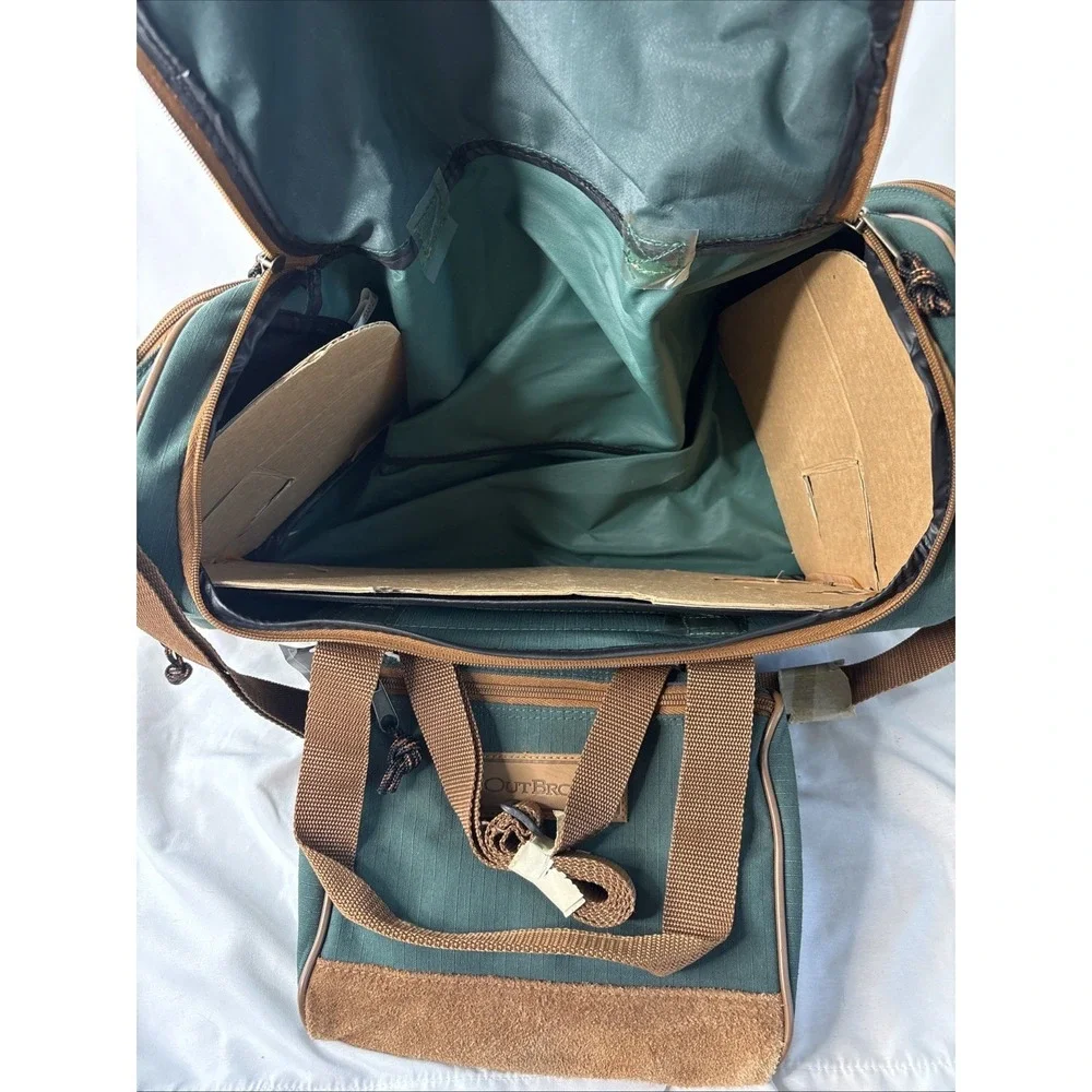 Vtg Outbrook Duffel Bag Set Green Canvas Suede Detachable Travel Organizer NEW